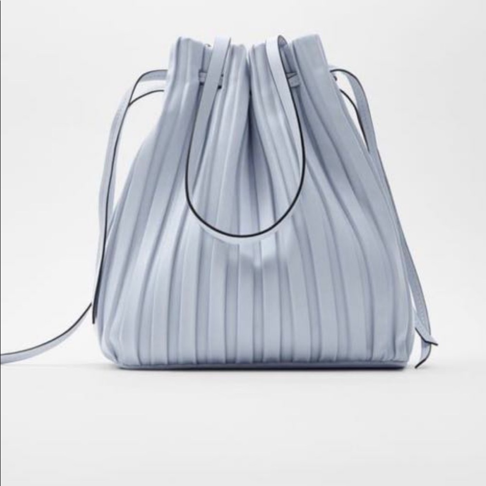 Zara pleated bucket bag drawstring light blue